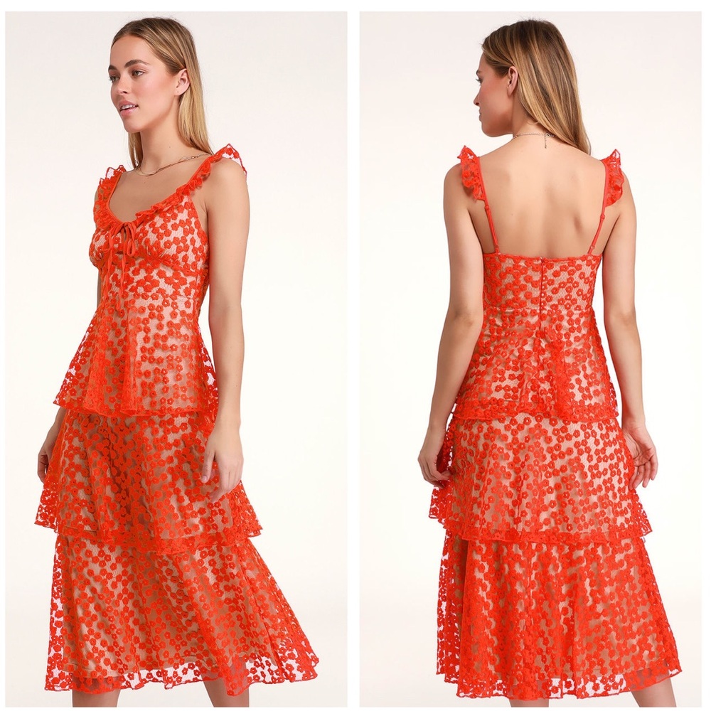 Lulus Someday Swoon Coral Red Embroidered Dress_2